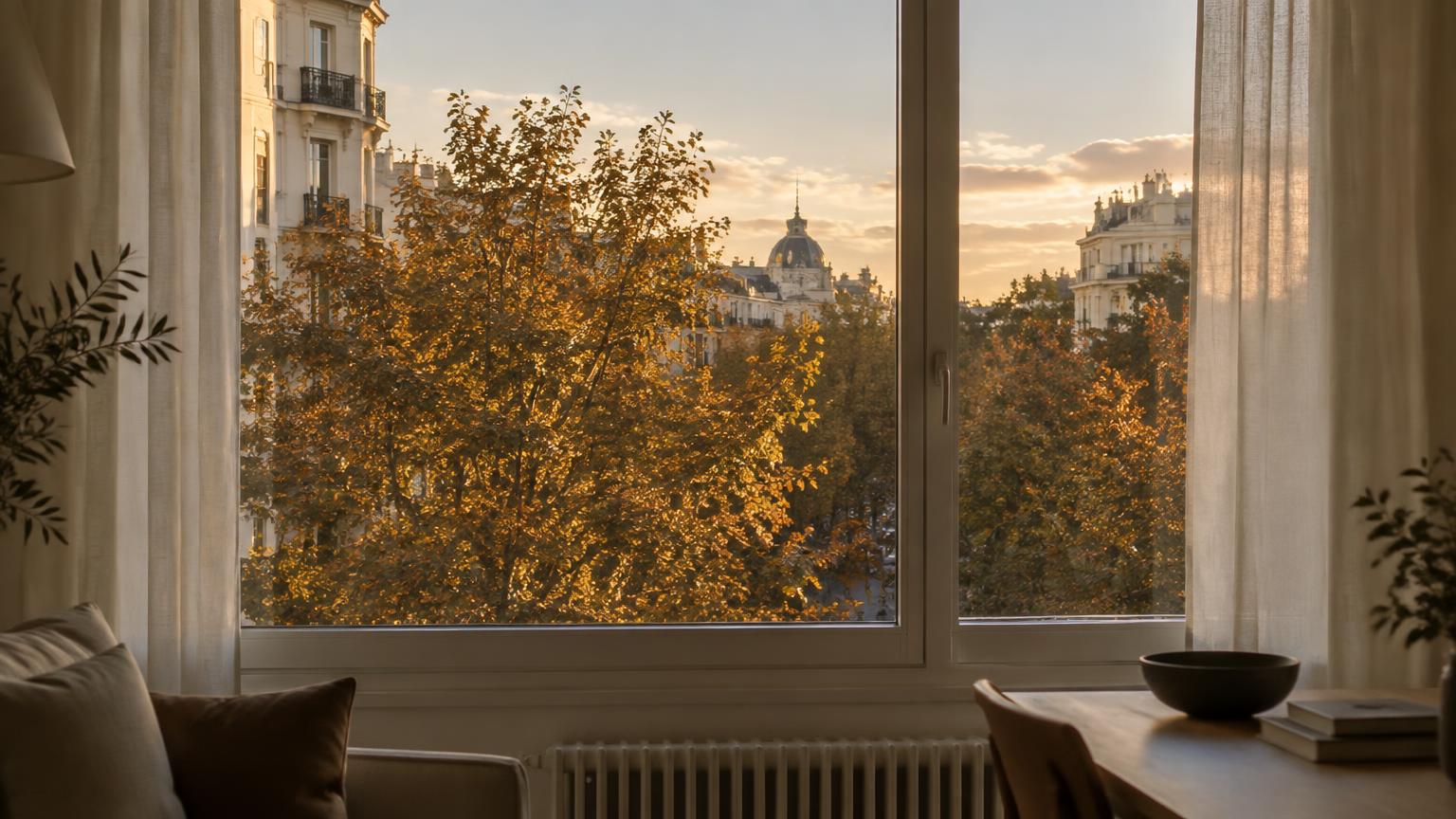 Vista desde la ventana de un piso en Madrid en otoño, momento para vender una vivienda